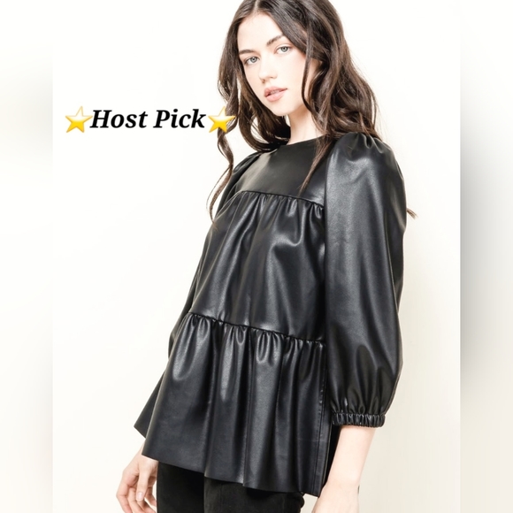 Zara Vegan Leather Babydoll Top. Size Small ⭐️Host Pick ⭐️ - Picture 1 of 8